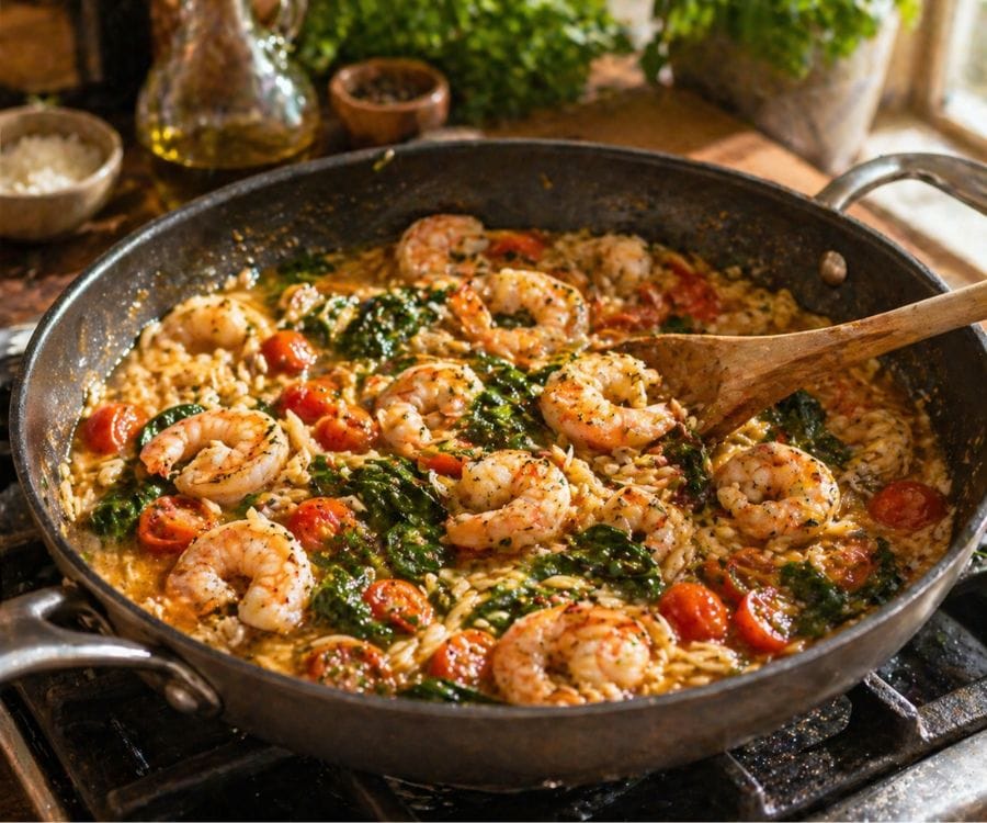shrimp orzo cooking pan.jpg