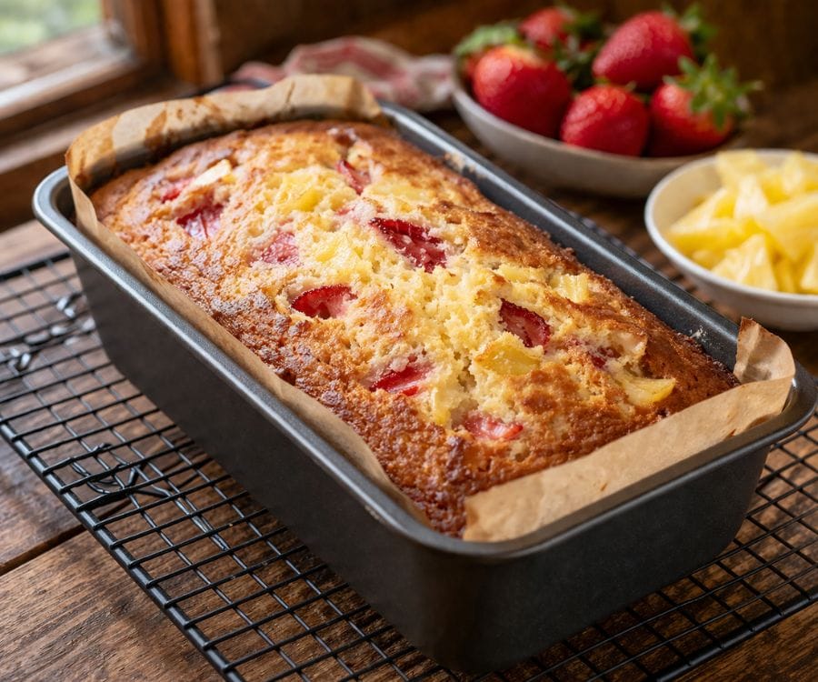 strawberry pineapple pound cake loaf pan baked.jpg