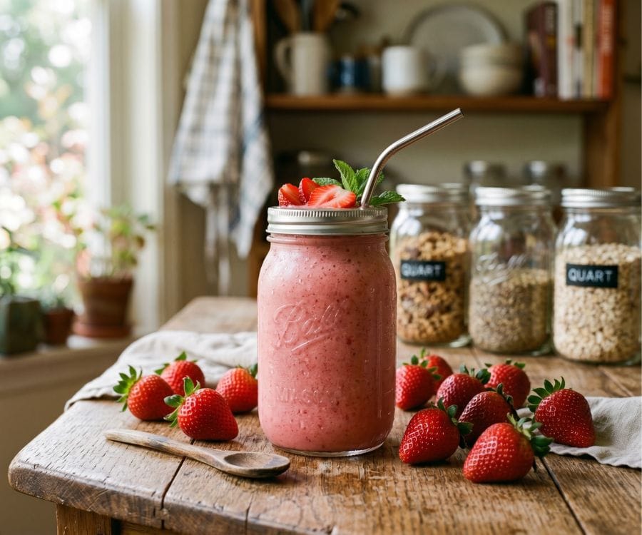 strawberry smoothie mason jar healthy drink.jpg