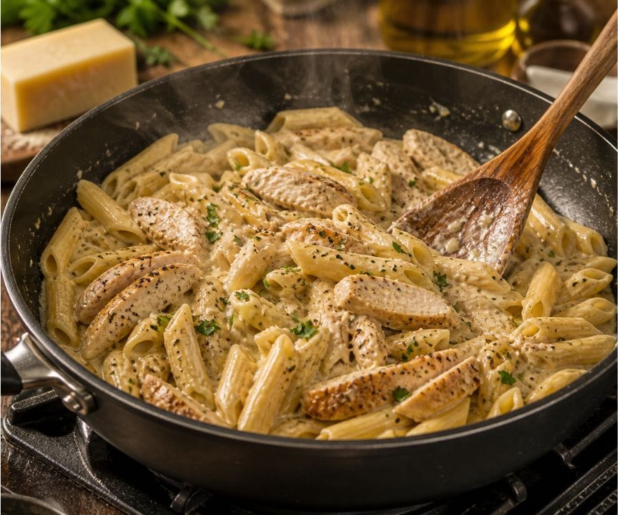 creamy chicken pasta cooking skillet.jpg