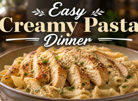 Creamy garlic butter parmesan chicken pasta recipe served in bowl with tender chicken and parmesan sauce