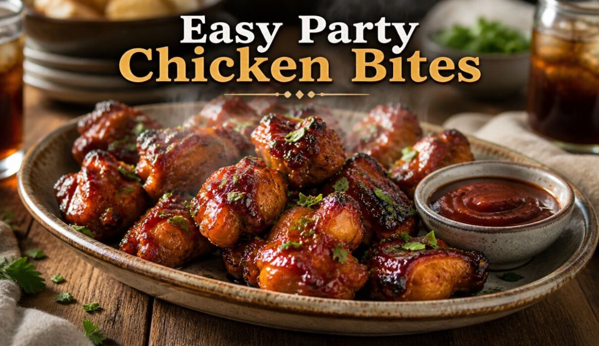 Easy BBQ chicken party food recipe served on platter for family gatherings