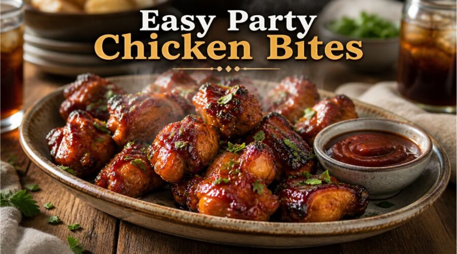 Easy BBQ chicken party food recipe served on platter for family gatherings