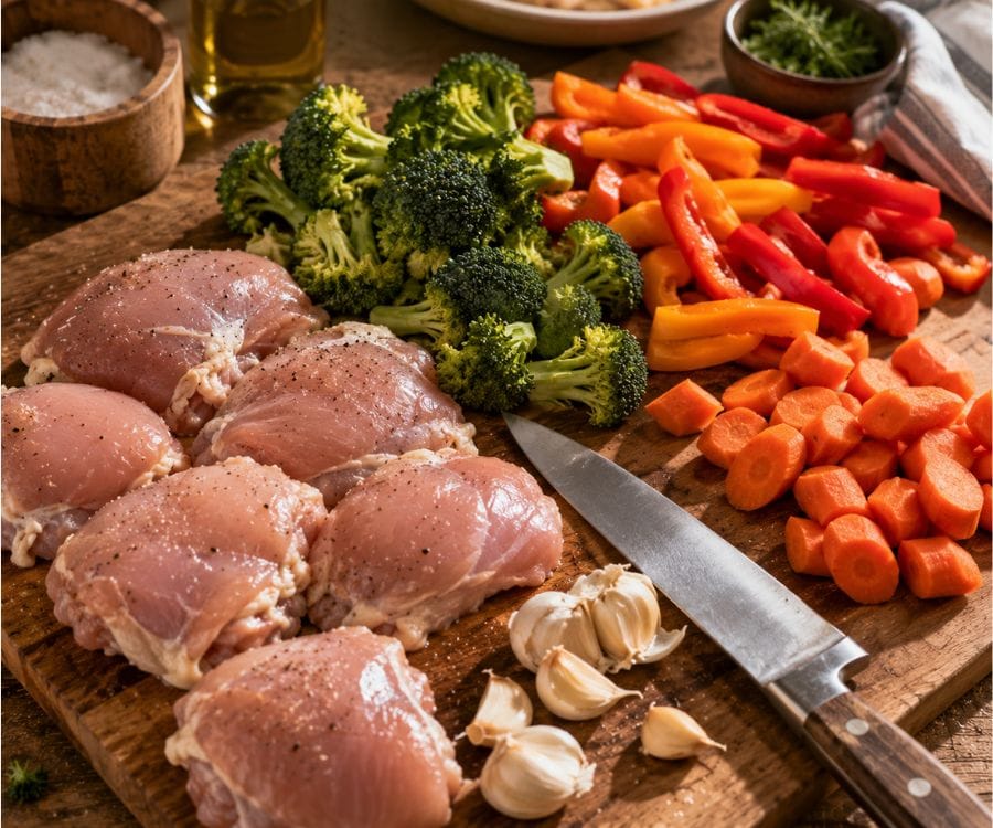 Easy One-Pan Garlic Chicken and Vegetables Recipe (Healthy Family Dinner in 30 Minutes) 2 garlic chicken ingredients prep 1.jpg 1