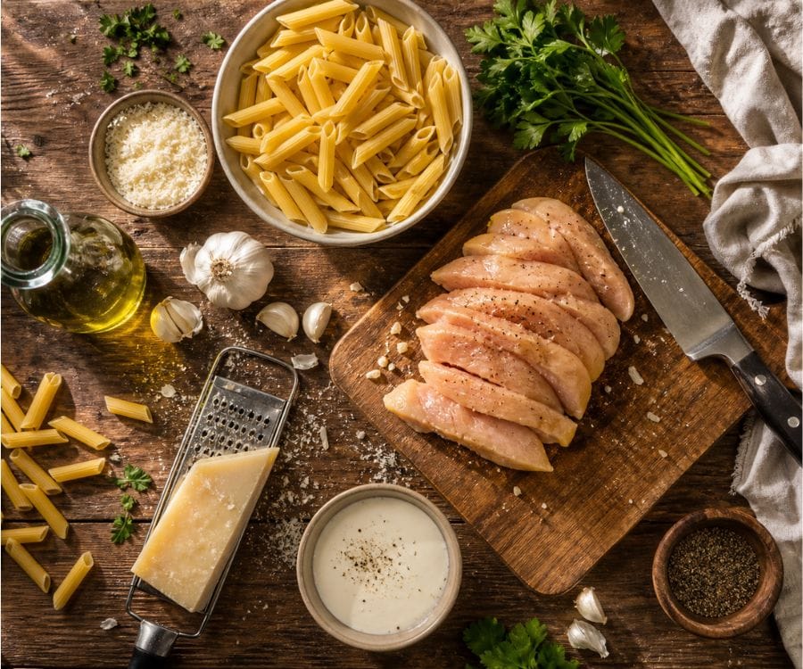 garlic parmesan chicken pasta ingredients prep.jpg