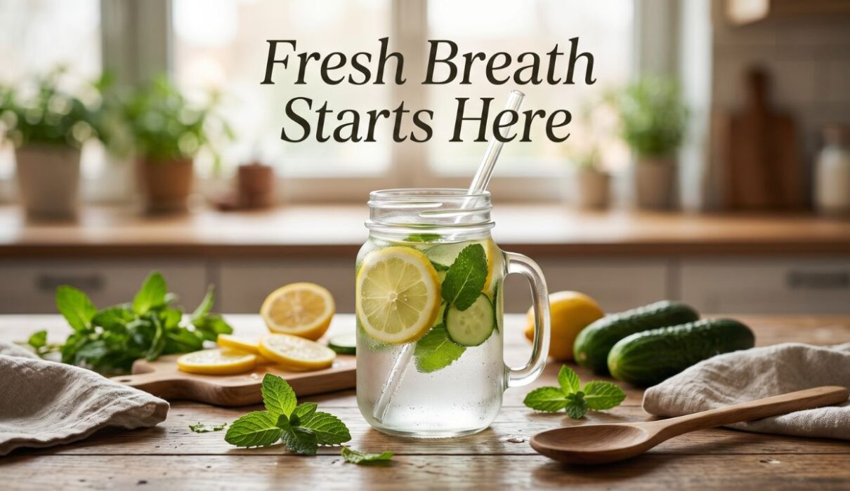 Morning detox drinks for naturally fresh breath with lemon mint water and healthy morning wellness ingredients