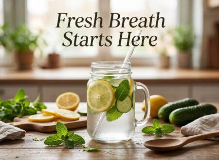 Morning detox drinks for naturally fresh breath with lemon mint water and healthy morning wellness ingredients