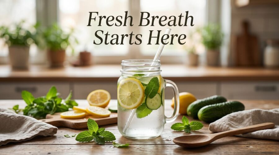 Morning detox drinks for naturally fresh breath with lemon mint water and healthy morning wellness ingredients